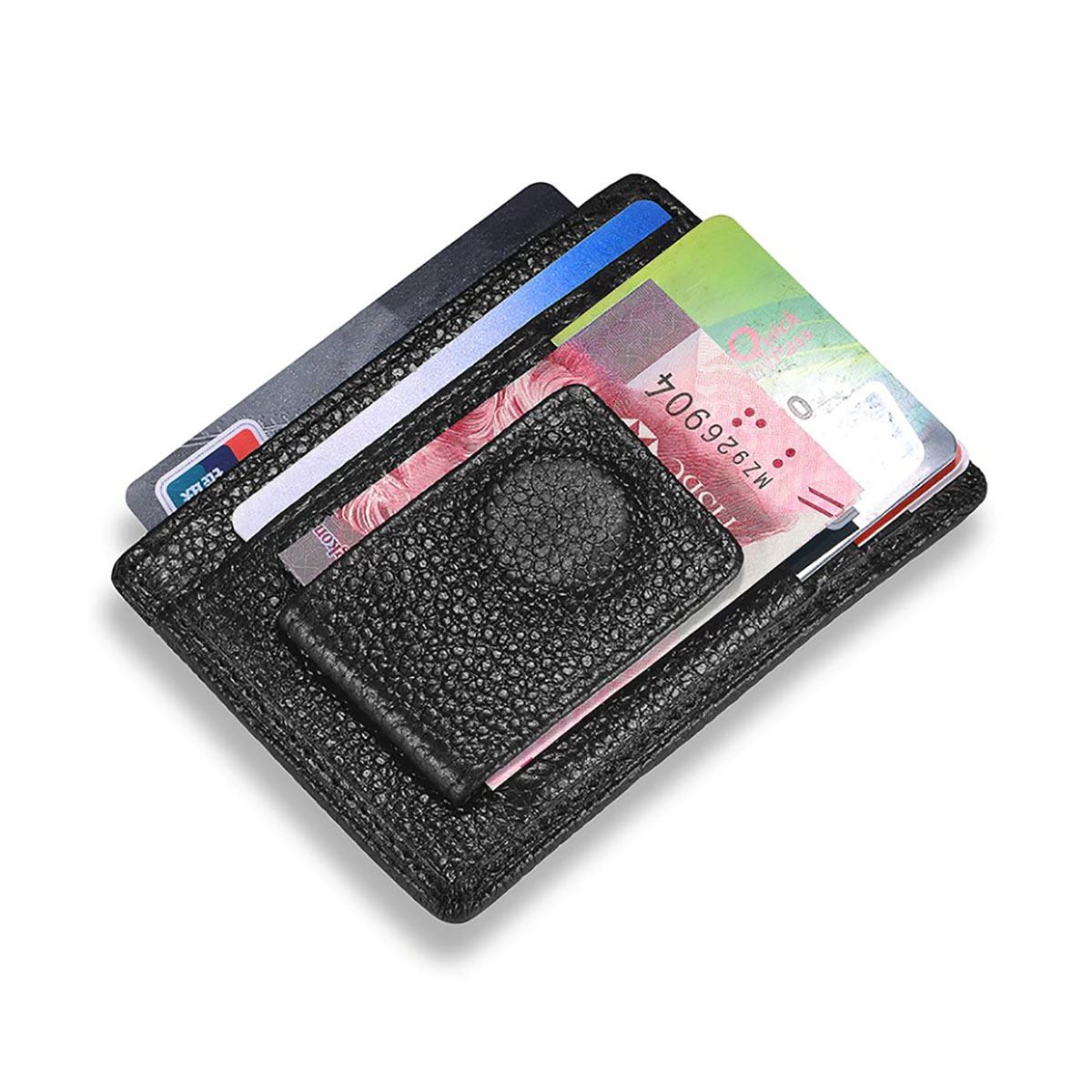 Black Genuine Real Leather Magnetic Money Clip Cash And Card ID Slim Holder UK