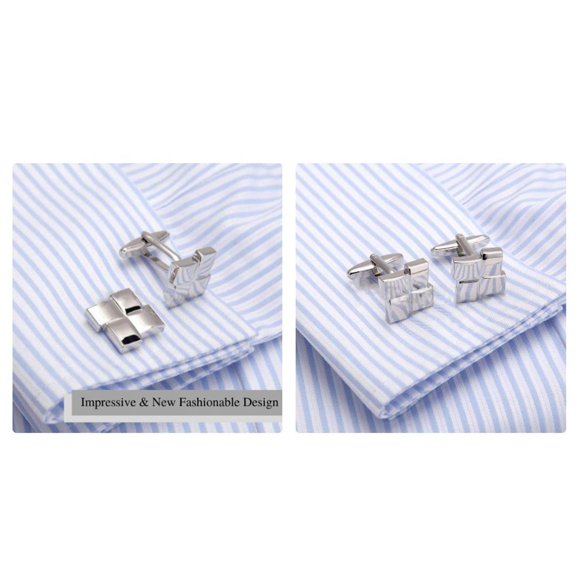 Charles William Mens Smart Overlapping Cufflinks Unique Design Square Rectangle Gift