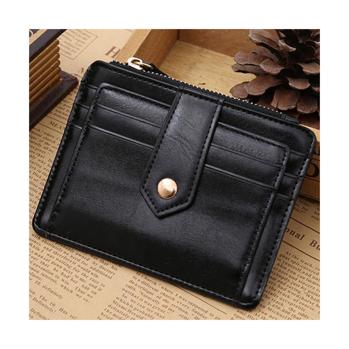 Charles William Soft Black Leather Money Clip 9 Slots with Coin Zip Pouch High Quality Stitching