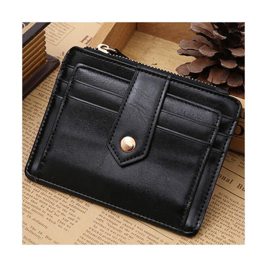 Charles William Soft Black Leather Money Clip 9 Slots with Coin Zip Pouch High Quality Stitching