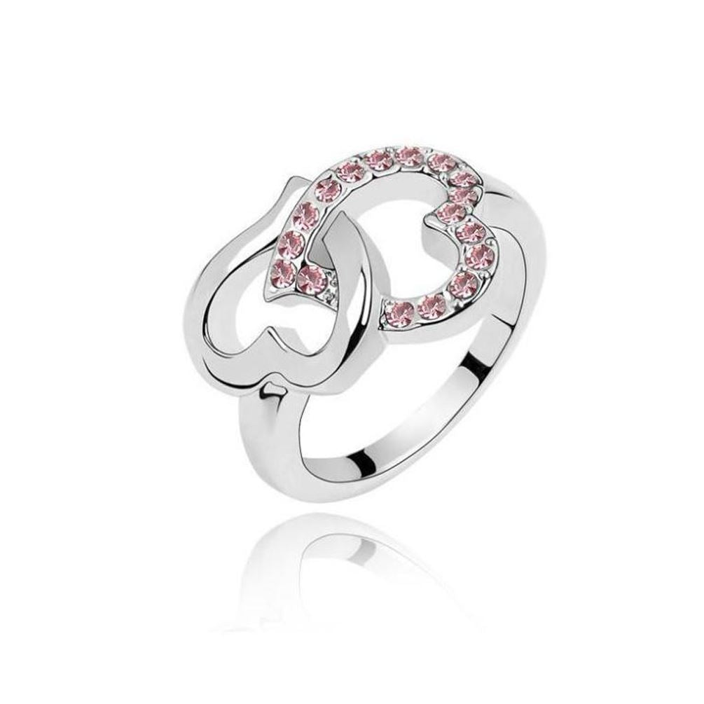 Charles William Silver Love Heart Ring with Pink Stones