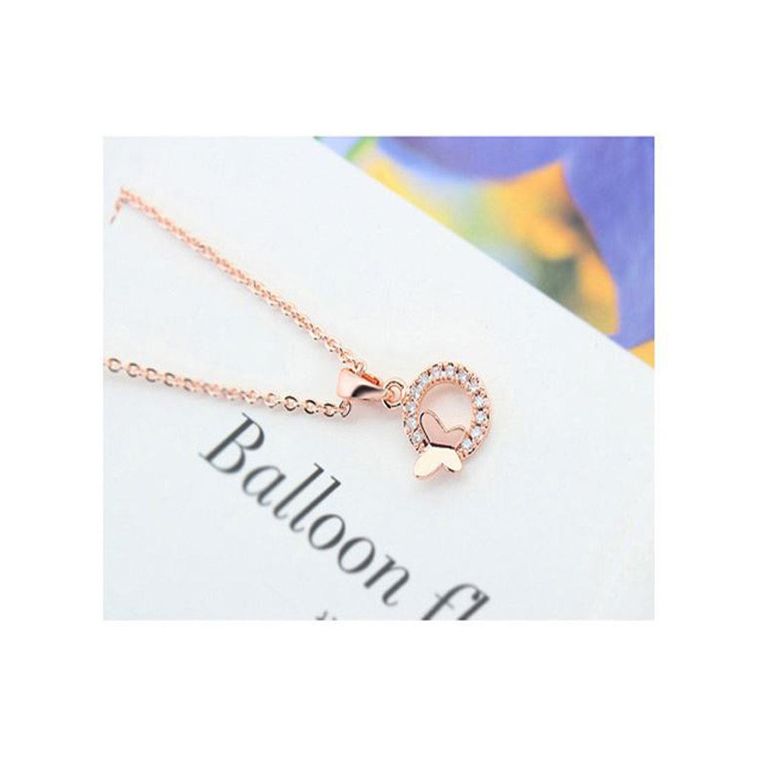 Charles William Circle Rose Gold Butterfly Feature Pendant Necklace Fashion Jewellery