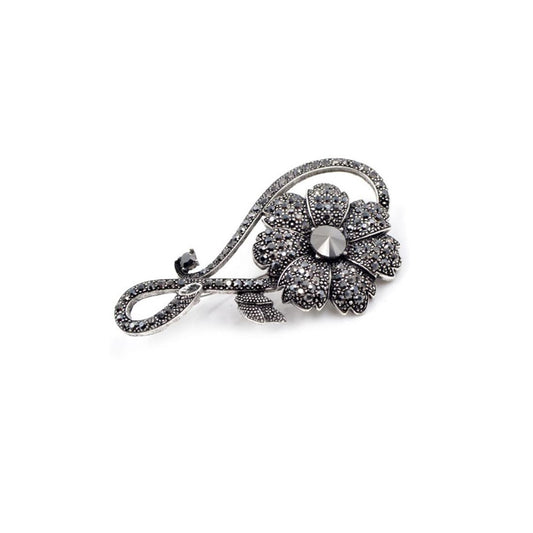 Charles William Premium Brooch Grey Black Cubic Zircon Stones Jewellery Dress Flower