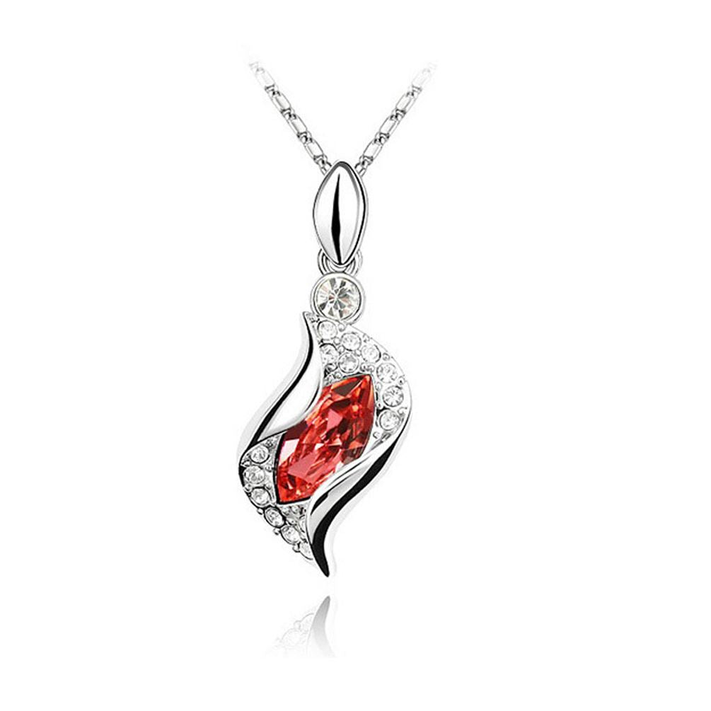 Women's Girls Red Stone Leaf Fold Pendant Necklace from Charles William