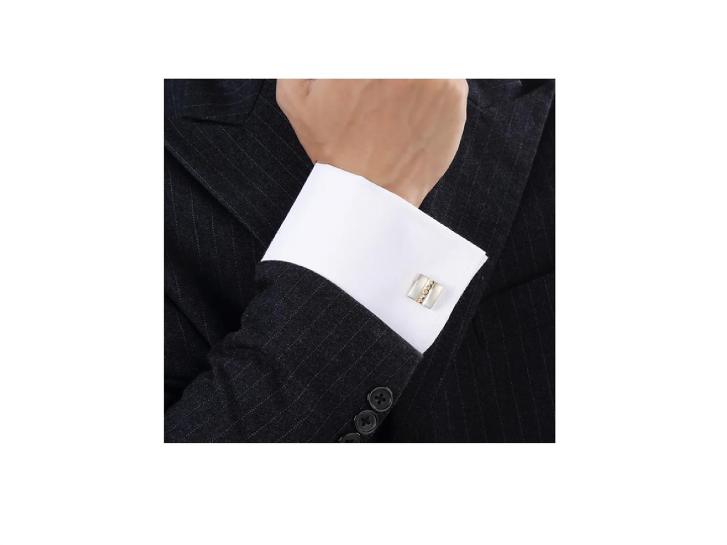 Mens Luxury Silver and Gold Cufflinks Five Row Stones