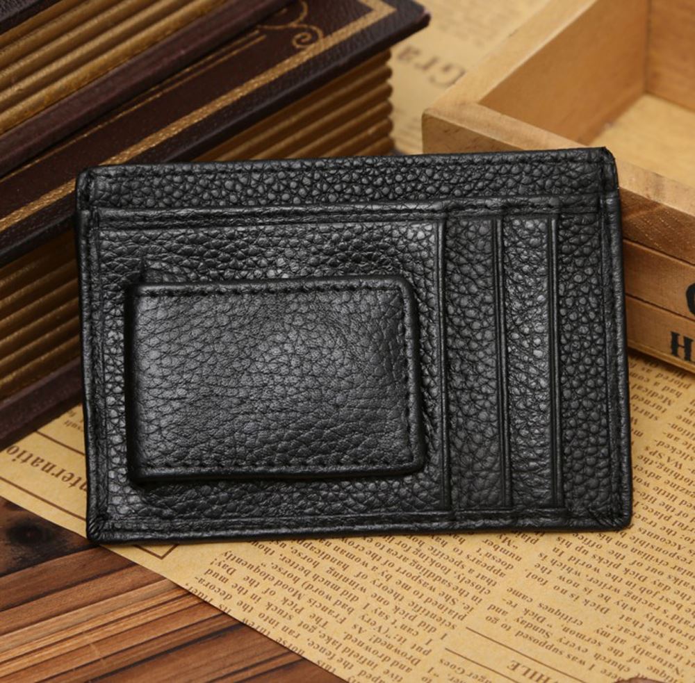 Black Genuine Real Leather Magnetic Money Clip Cash And Card ID Slim Holder UK