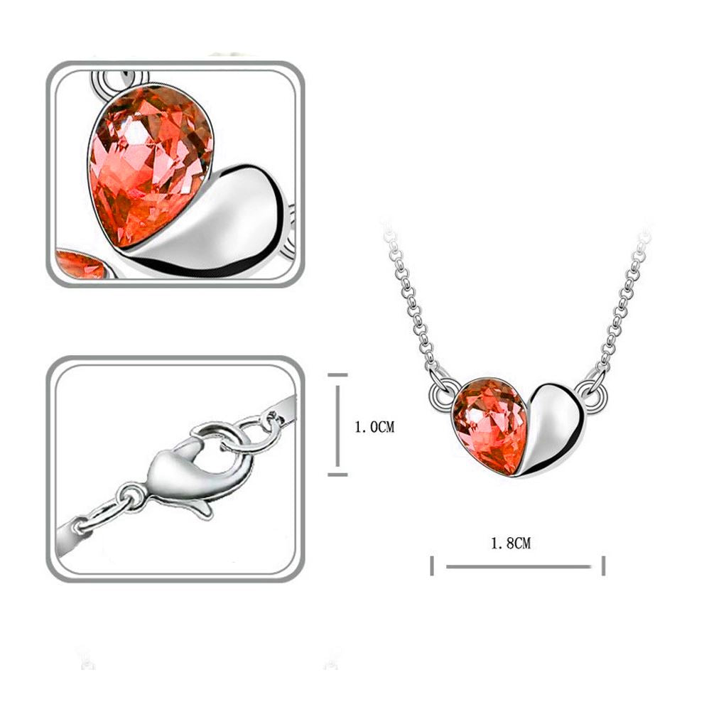 Charles William Fire Orange Designer Love Heart Crystal Silver Jewellery Necklace