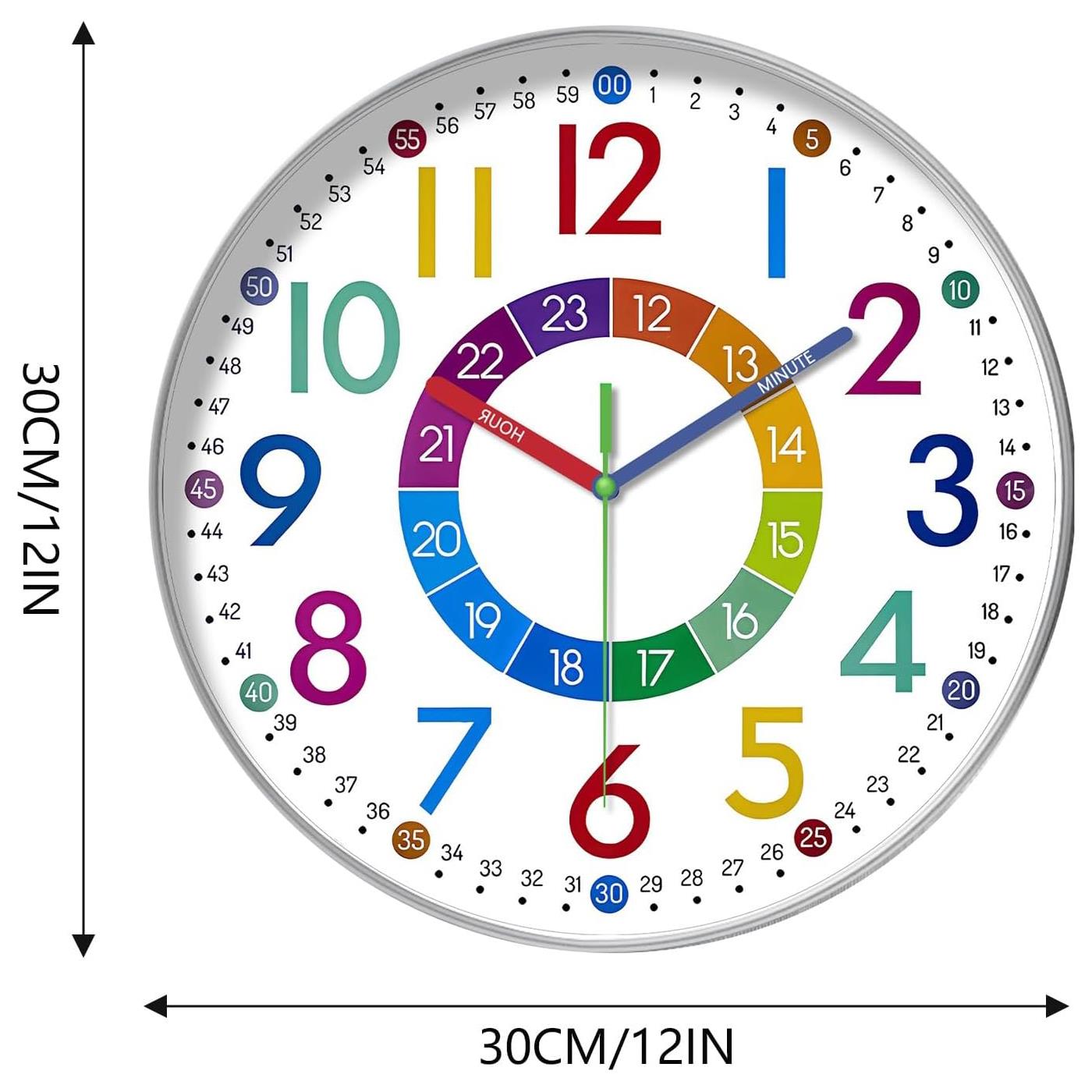 Charles William Childrens Easy Time Clock Quiet Movement 30cm Face High Quality Movement UK