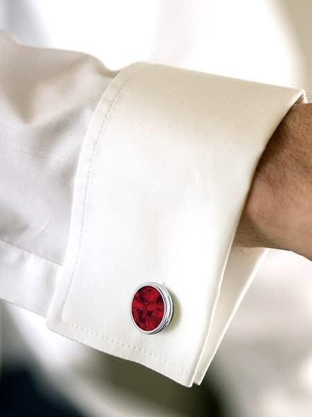 Charles William Silver Red Cufflinks Shard Flash with Cufflink Box