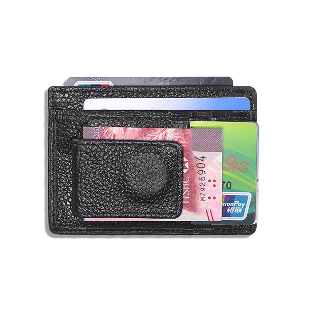 Black Genuine Real Leather Magnetic Money Clip Cash And Card ID Slim Holder UK
