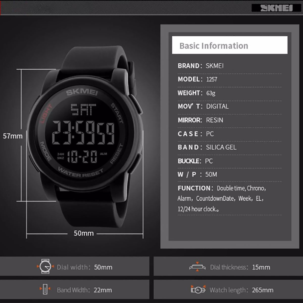 Skmei Digital Watch with Stopwatch and Alarm