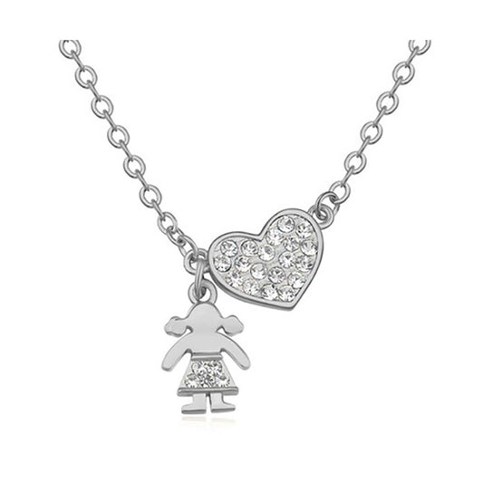 Charles William Girls Women's Silver Heart Pendant Necklace With Girl & Heart Pendant UK