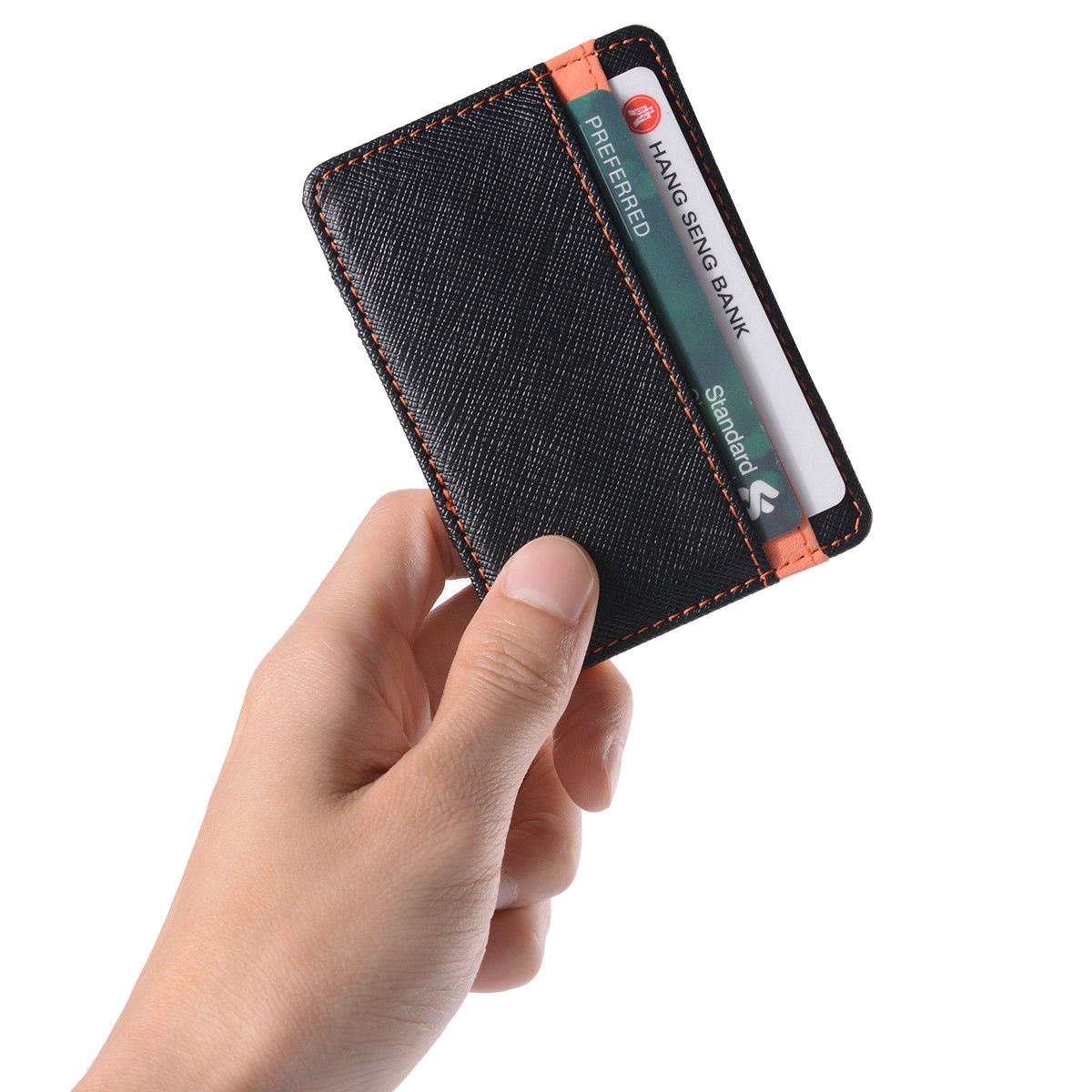 Charles William Magic Credit ID Card Elastic Money Clip Slim Cash Wallet Orange