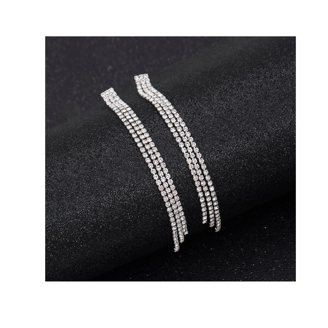 Charles William Premium Quality Long Earring Silver Cubic Zircon Stones Plated Jewellery Ear Ring