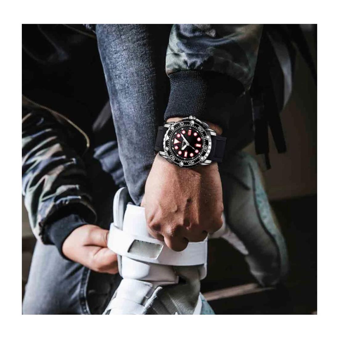 Designer Diver Style Mens Watch Black Red with Date