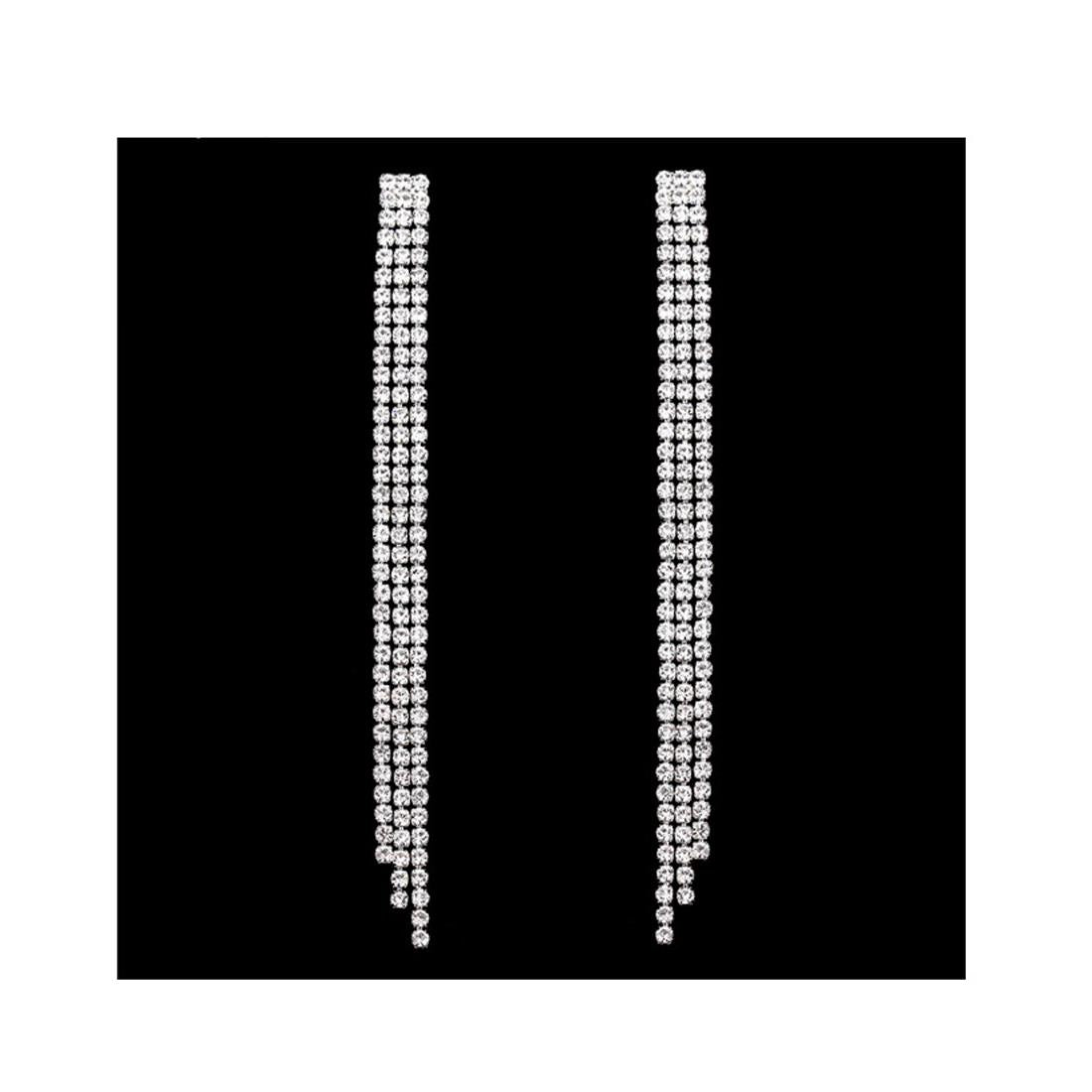 Charles William Premium Quality Long Earring Silver Cubic Zircon Stones Plated Jewellery Ear Ring