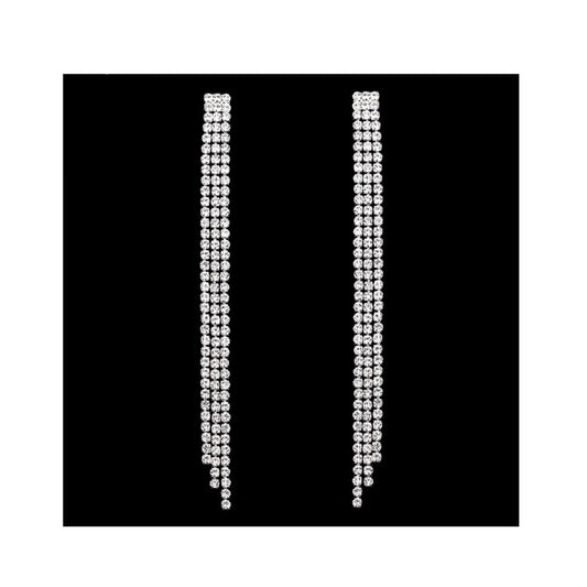 Charles William Premium Quality Long Earring Silver Cubic Zircon Stones Plated Jewellery Ear Ring