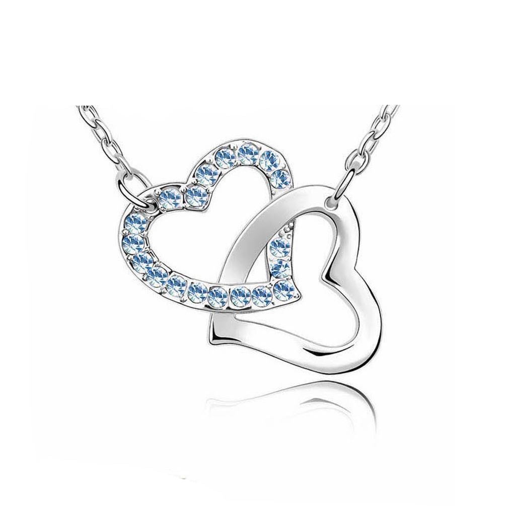 Charles William Silver Love Intertwined Heart Pendant Necklace Light Blue