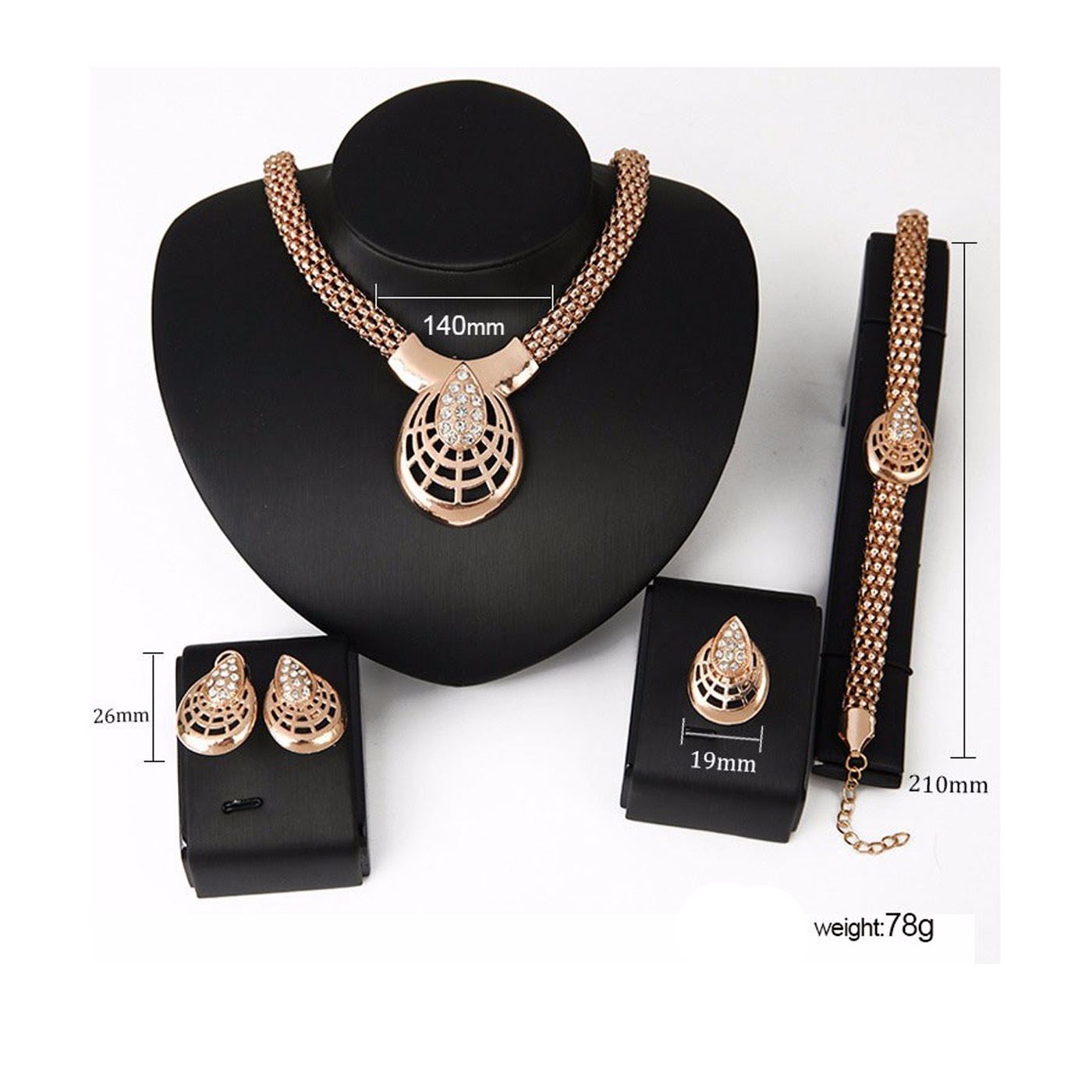 Charles William Beautiful Jewellery Set Gold Tone Earring Necklace Ring