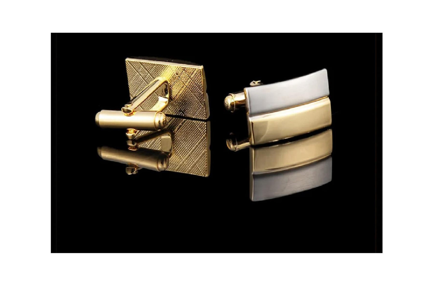 Silver and Gold Cufflinks Two Tone with Stripe