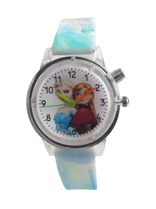 Cute Light Blue Princess Queen Watch FLASHING LIGHTS Numbers Child Watches Easy Time