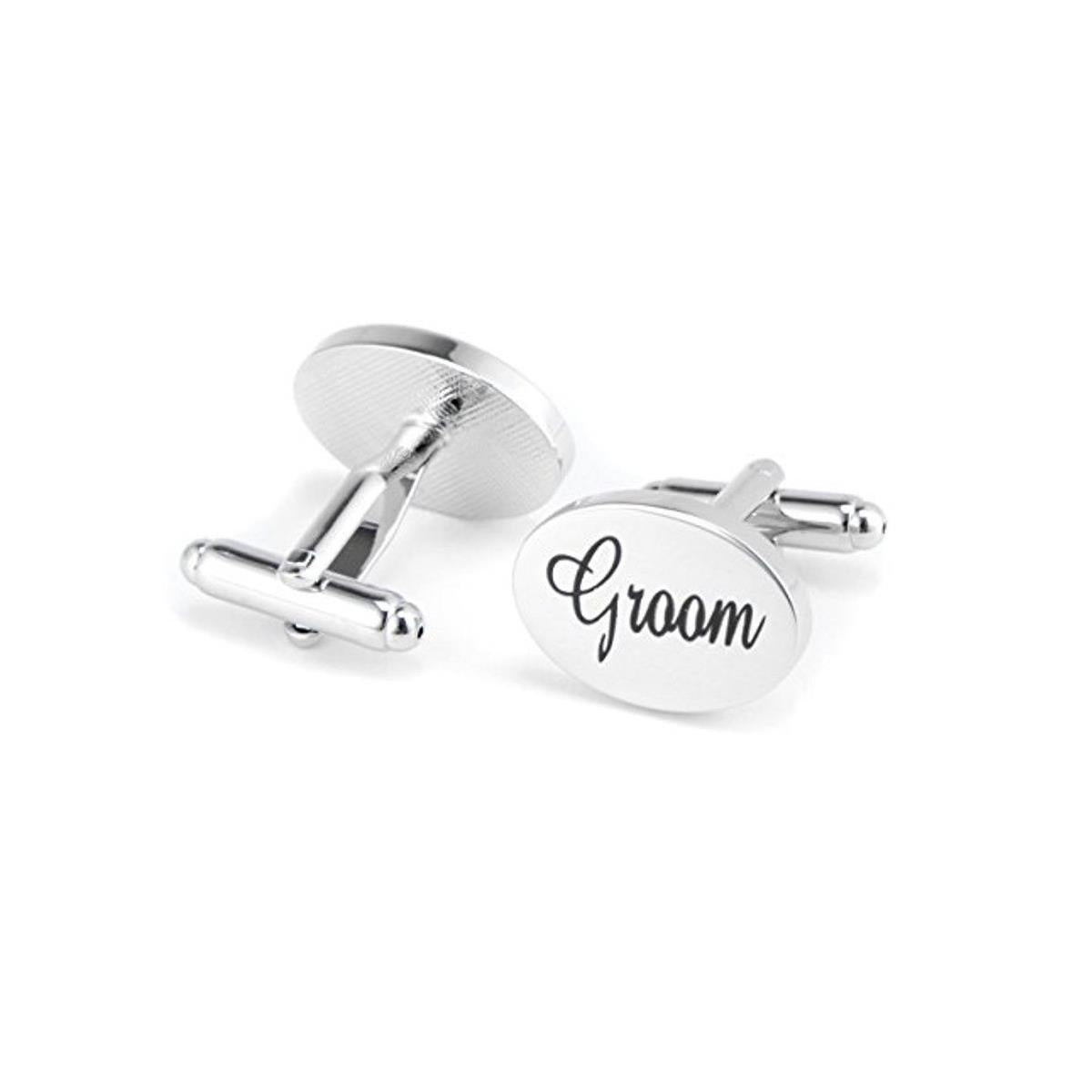 Charles William Silver Groom Cuffflinks Wedding Bride Party Friend Oval Cufflink Tuxedo Suit