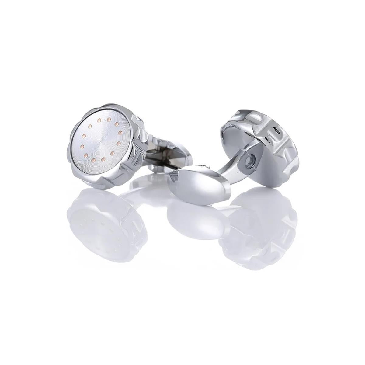 Luxury Silver Cufflinks Ridged Bezel Gold Circle