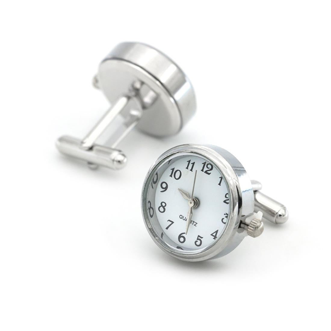 Charles William Silver Clock Watch Cufflinks Wedding Gift Working Battery