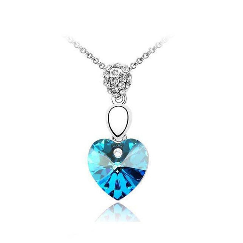 Charles William Sky Blue Crystal Elements Heart Necklace Gemstone Chain Pendant