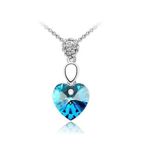Charles William Sky Blue Crystal Elements Heart Necklace Gemstone Chain Pendant