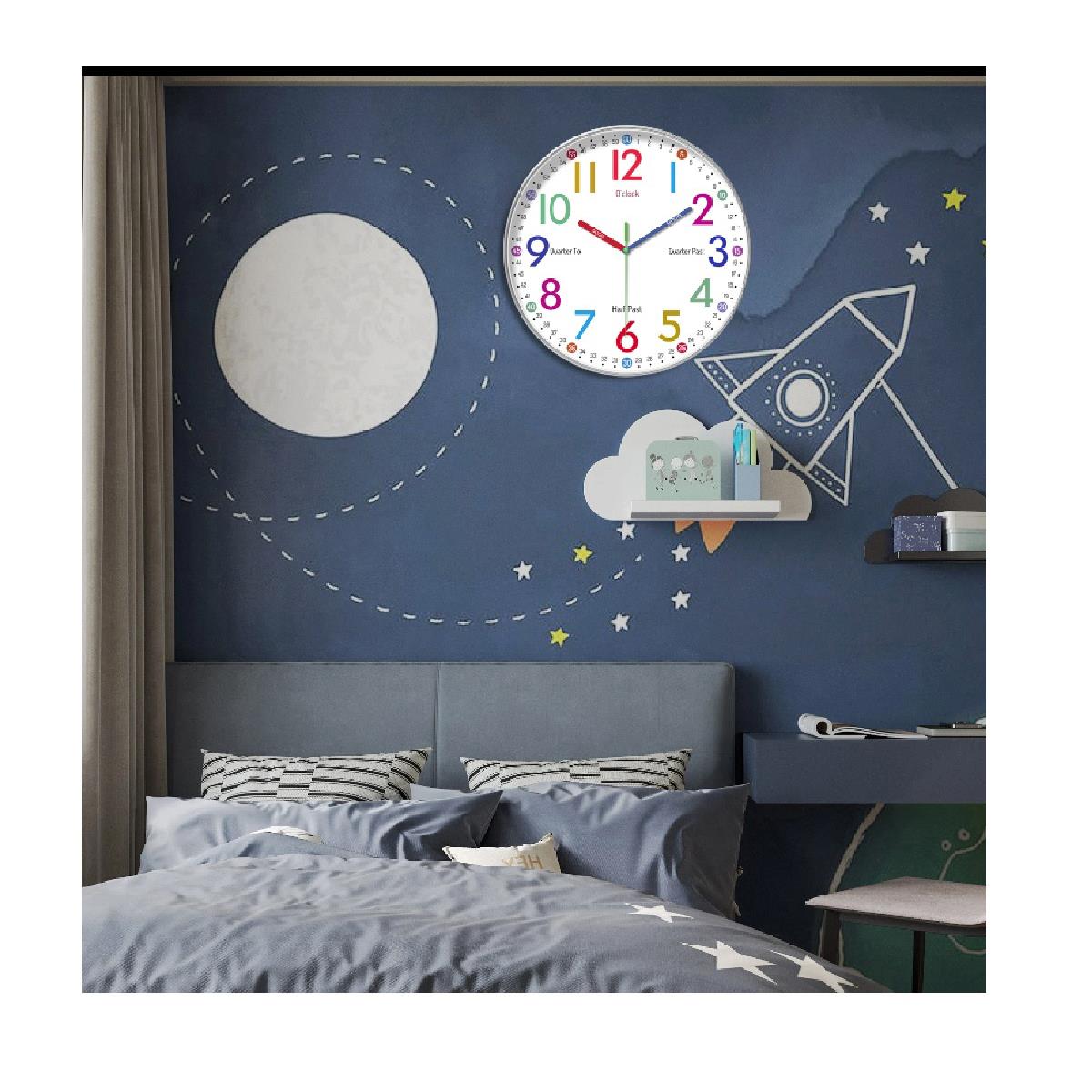 Childrens Easy Time Clock Silent Movement 30cm Face 24 Hour High Quality Movement