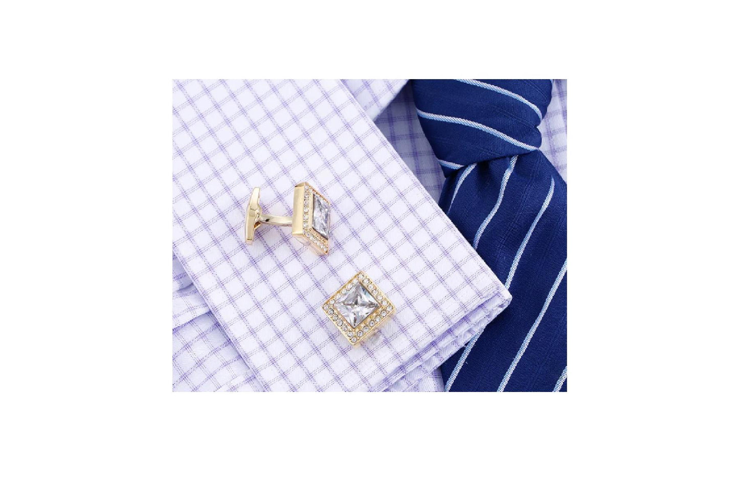 Charles William Square Gold Cufflinks with Stone Elements