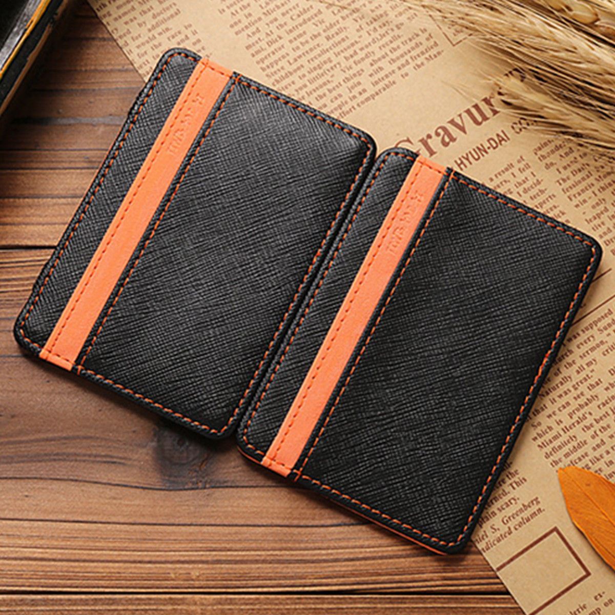 Charles William Magic Credit ID Card Elastic Money Clip Slim Cash Wallet Orange