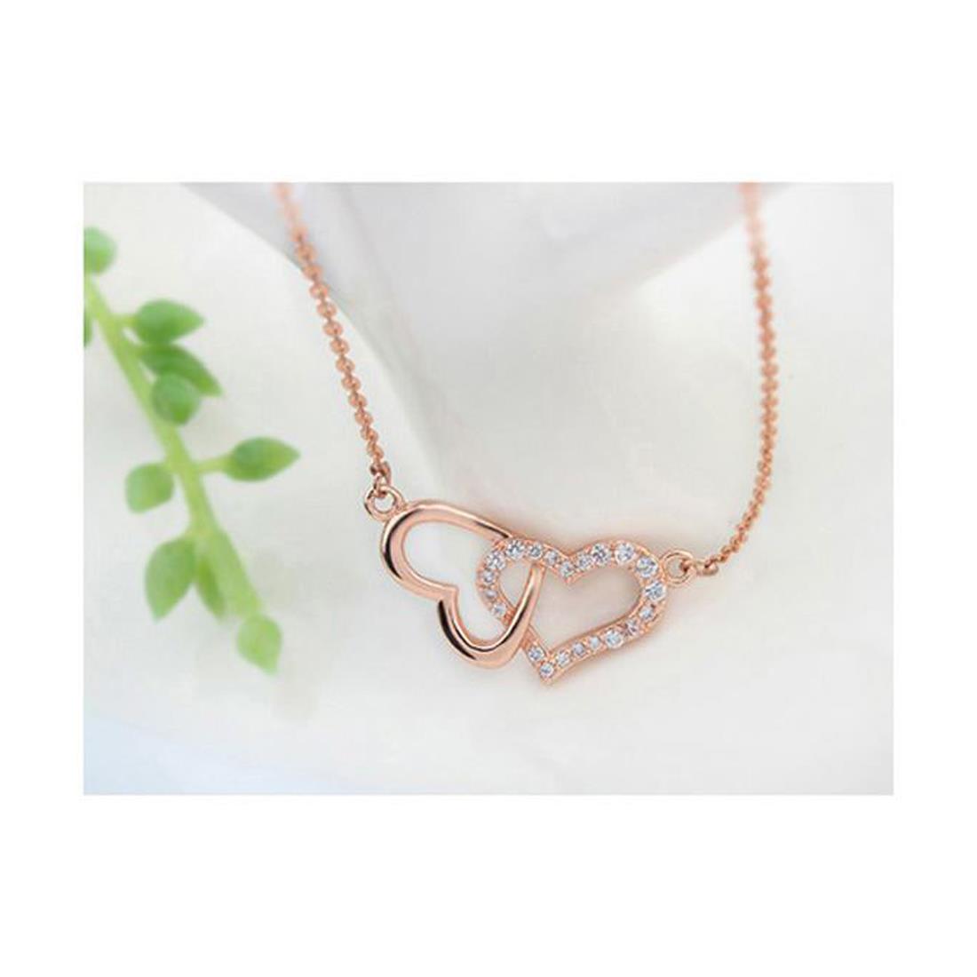 Charles William Women's Rose Gold Beautiful Intertwined Double Heart Pendant Necklace Crystal Elements