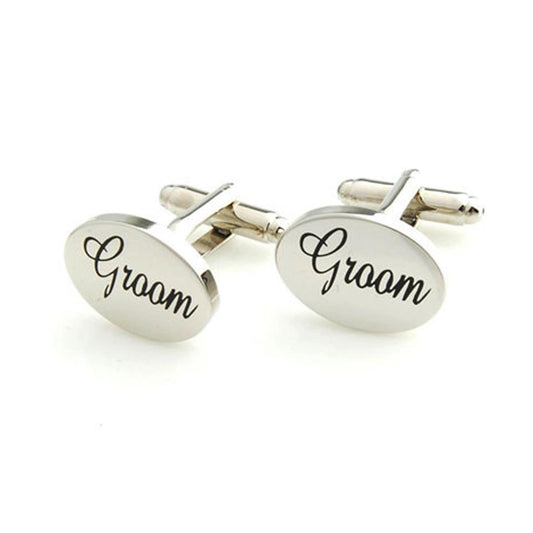 Charles William Silver Groom Cuffflinks Wedding Bride Party Friend Oval Cufflink Tuxedo Suit
