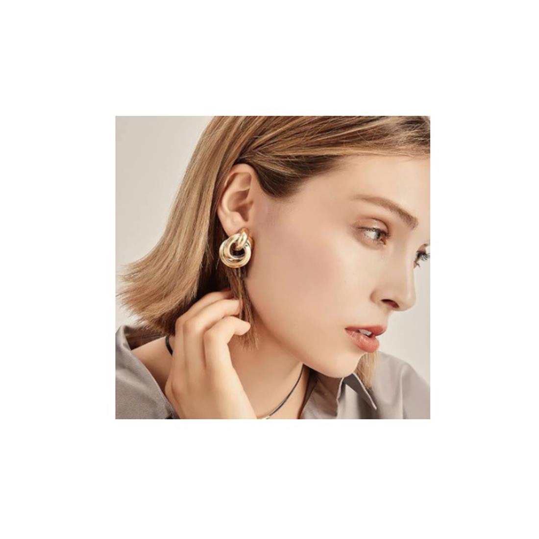 Charles William Premium Earring Silver Double Circle Round Jewellery Ear Ring