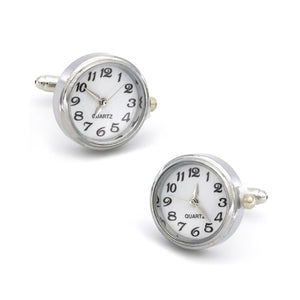 Charles William Silver Clock Watch Cufflinks with Working Battery