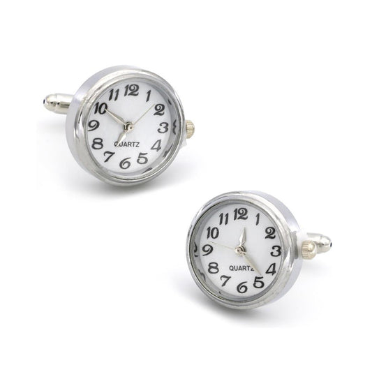 Charles William Silver Clock Watch Cufflinks Wedding Gift Working Battery