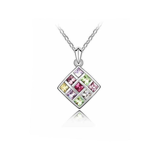 Charles William Fashion Jewellery Silver Rainbow Multi Colour Crystal Square Pendant Necklace