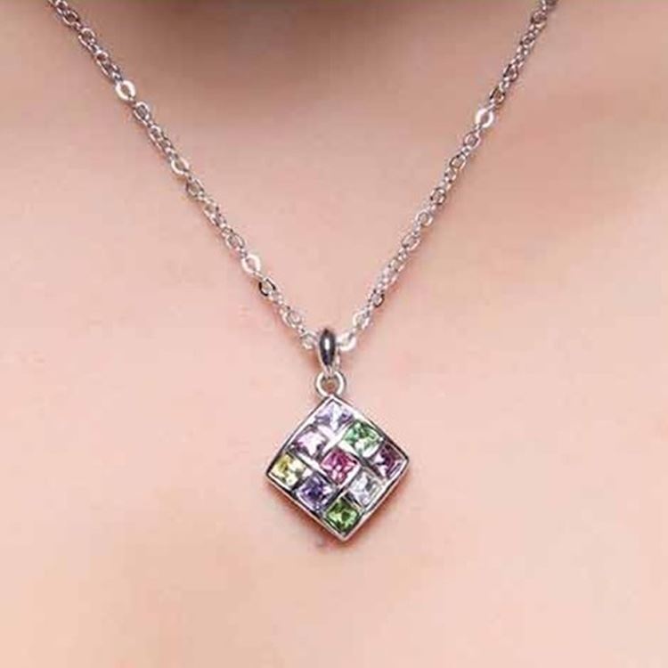 Charles William Fashion Jewellery Silver Rainbow Multi Colour Crystal Square Pendant Necklace