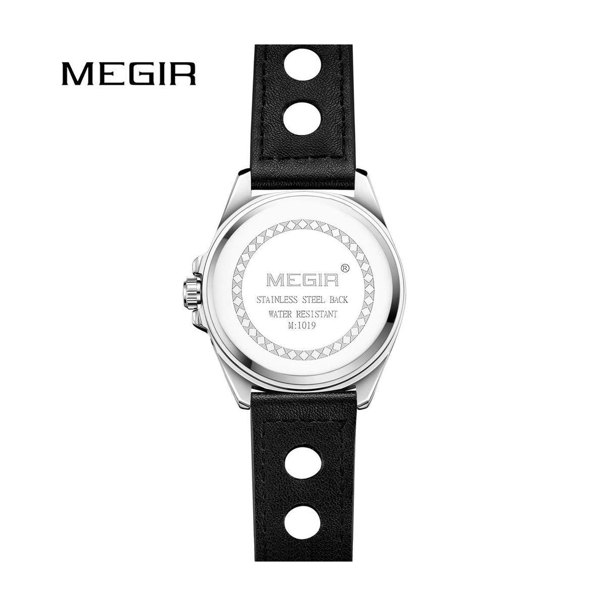 Megir Round Quartz Analogue Watch Black Silver Red Date