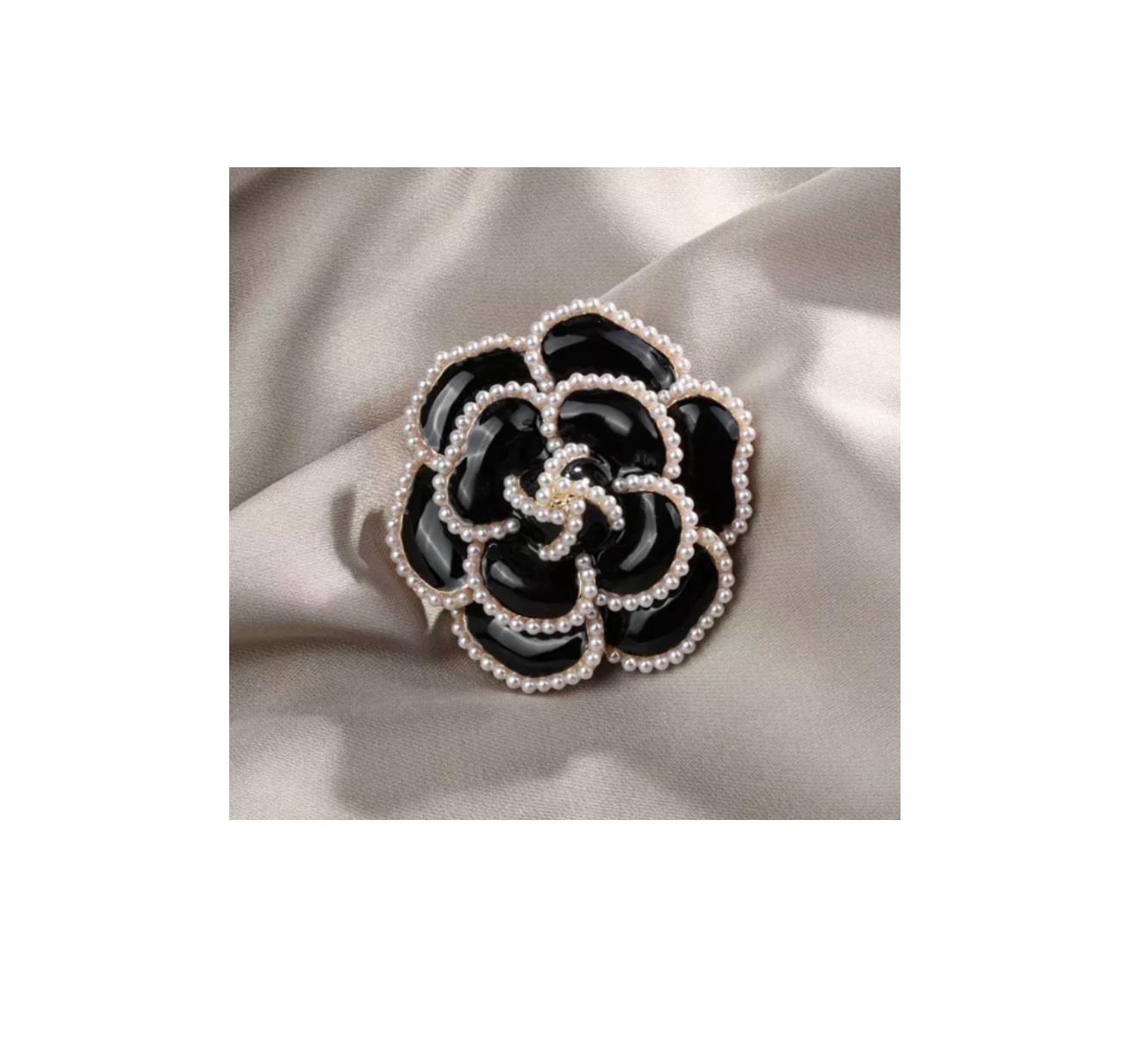 Charles William Black White Brooch for Dress Flower