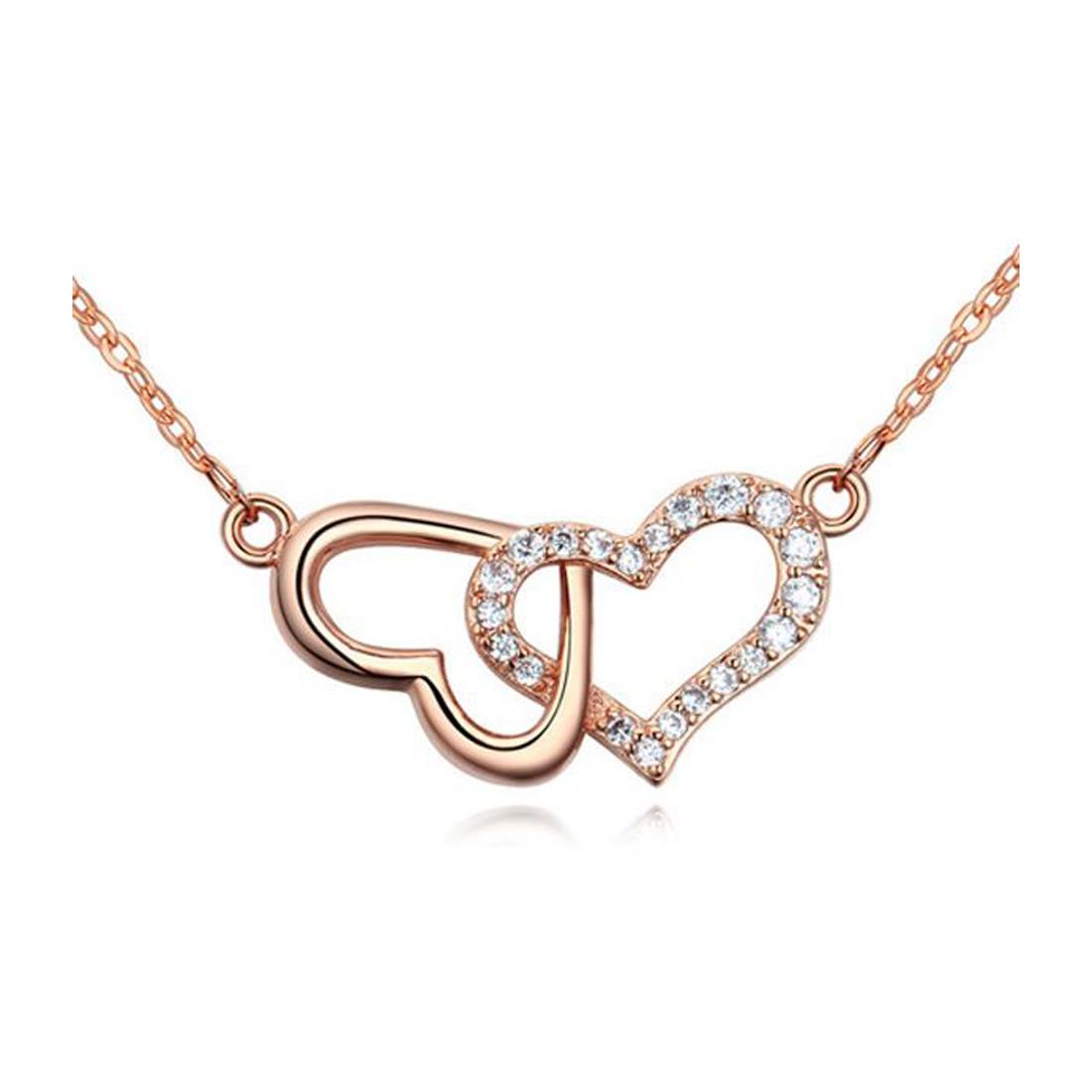 Charles William Women's Rose Gold Beautiful Intertwined Double Heart Pendant Necklace Crystal Elements