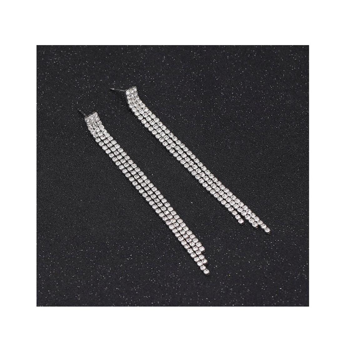 Charles William Premium Quality Long Earring Silver Cubic Zircon Stones Plated Jewellery Ear Ring