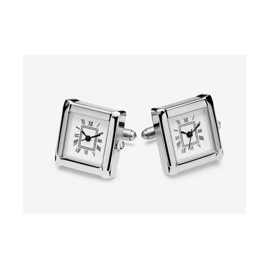 Charles William Working Silver Square Clock Watch Cufflinks