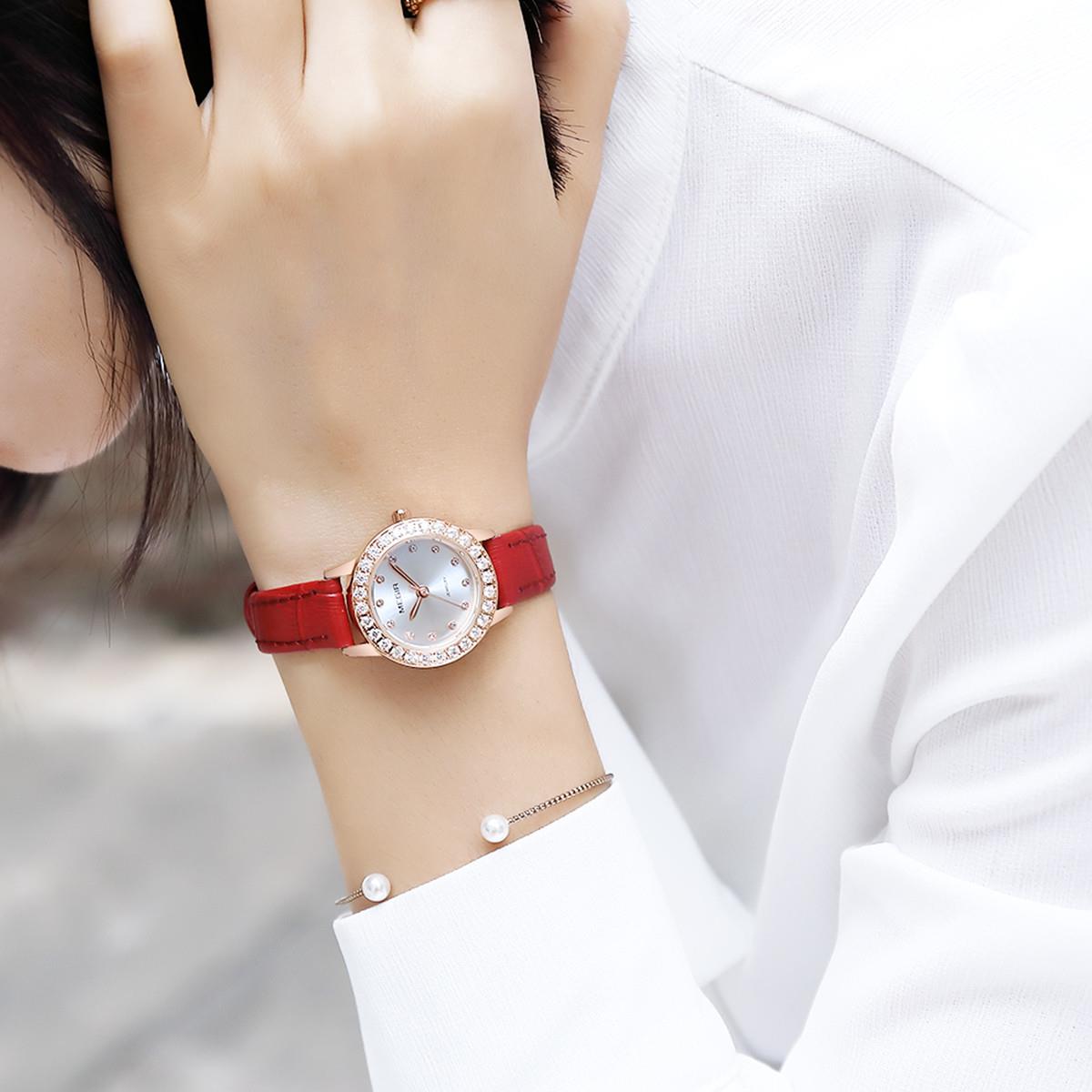 Megir Ladies Round Luxury Watch Rose Gold Leather Strap