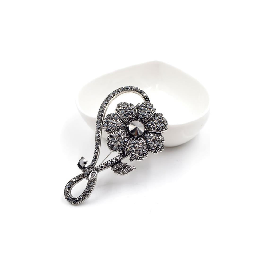 Charles William Premium Brooch Grey Black Cubic Zircon Stones Jewellery Dress Flower