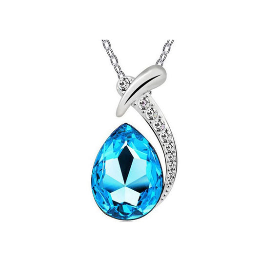 Charles William Blue Crystal Diamante Pendant Necklace Teardrop Stone