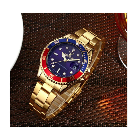 Deerfun Watch Blue Red Gold Date Watches Top Quality Oyster