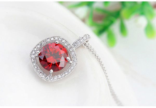 Charles William Square Large Red Crystal Stone Pendant Necklace Beautiful Accessory